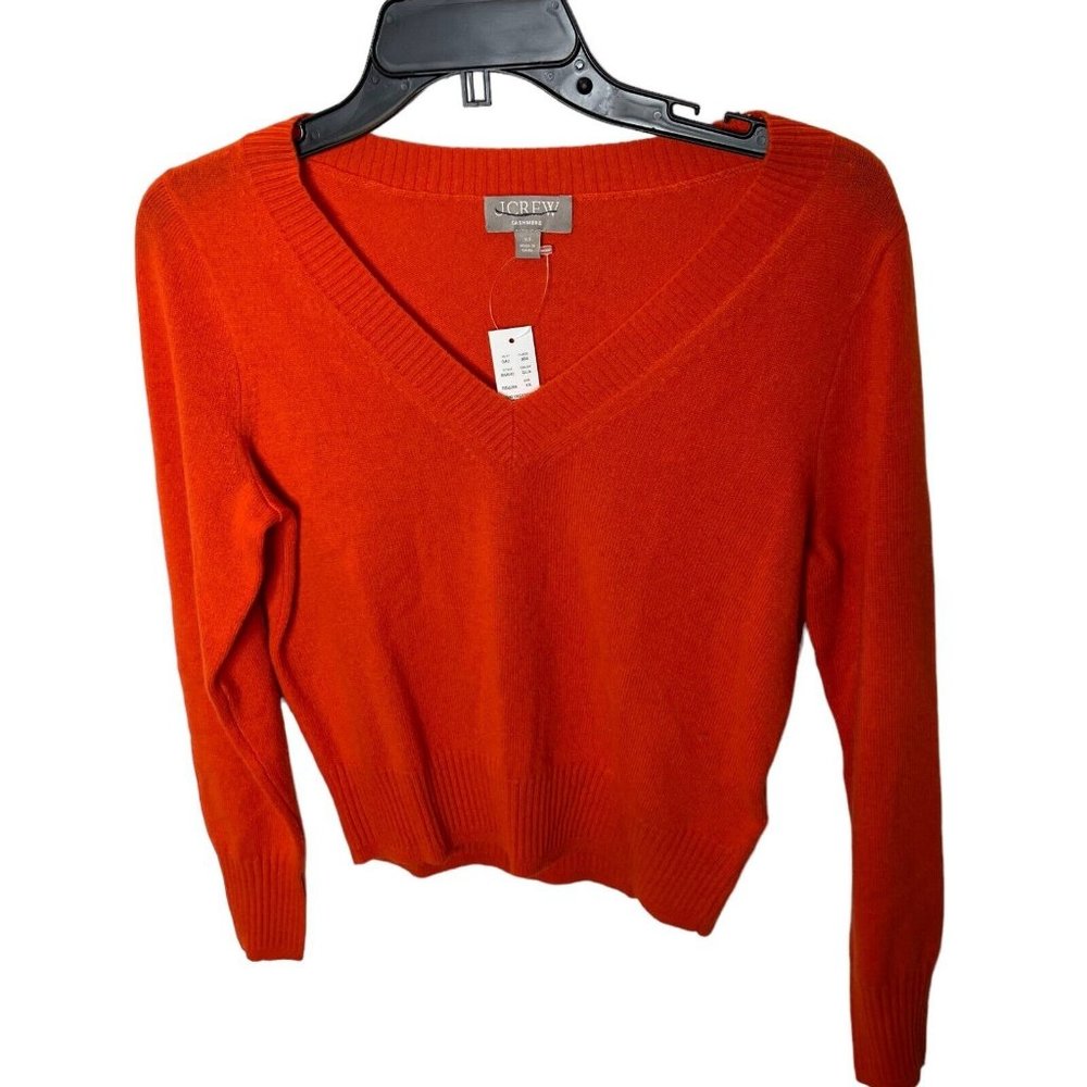 J.Crew $138 Cashmere Shrunken V-Neck Sweater Guava Size XS BM640
